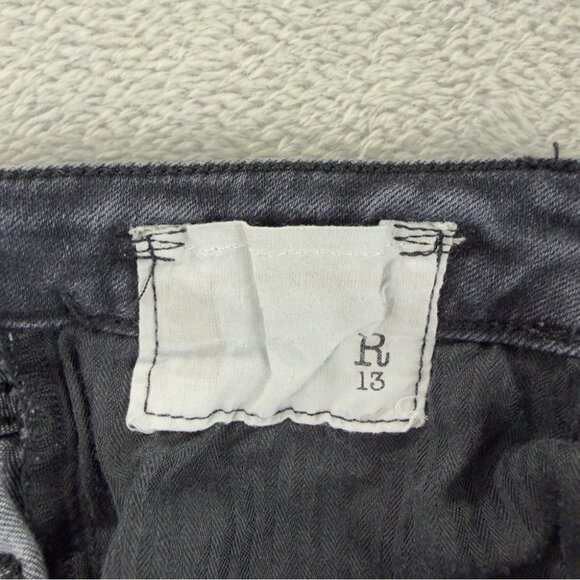 R13 Women's Size 24x25 Jenny Mid Rise w/ Double Shred Hems Black Denim Jeans - Picture 14 of 15